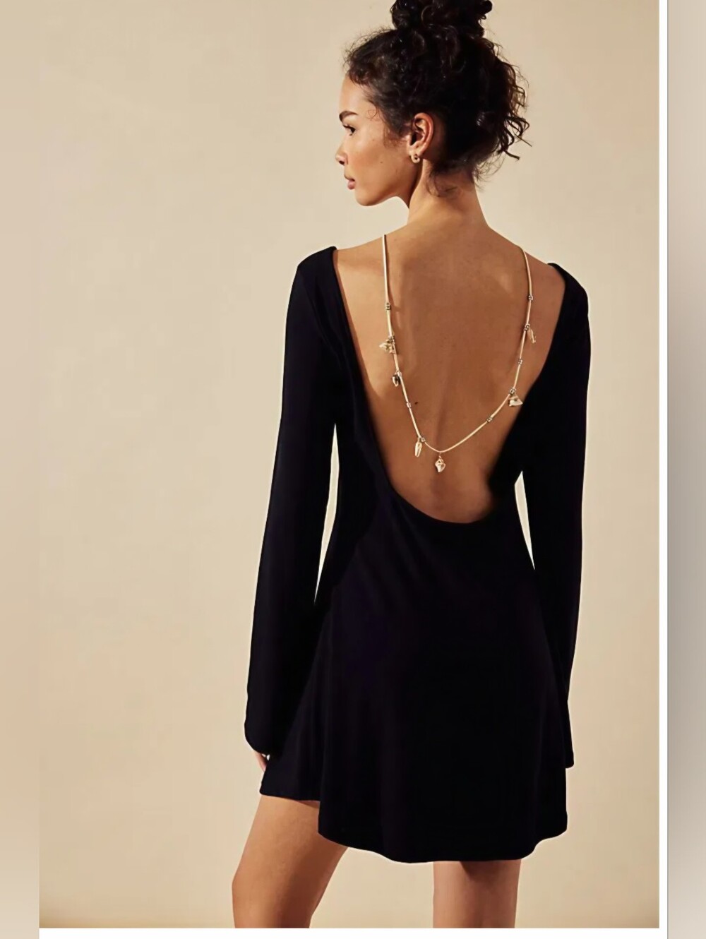 Free People Black Long-Sleeve Backless Mini Dress with Scoop Back